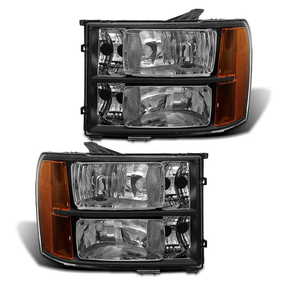 ADCARLIGHTS for 2007 2008 2009 2010 2011 2012 2013 2014 Sierra Headlight Assembly compatible with 07-13 GMC Sierra 1500/07-14 GMC Sierra 2500HD 3500HD Black Housing Amber Reflector Replacement L R