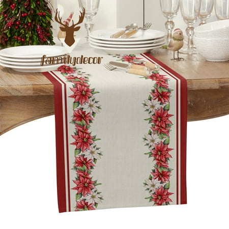 

Christmas Winter Flower Poinsettia Table Runner for Wedding Party Christmas Decoration Table Cover Feastival Tablecloth Placemat