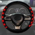 thumbnail image 2 of Checkered Plaid Car Steering Wheel Cover Protector Fluffy Plush Red-Black Universal Non-Slip Warm 15'' Elastic, 2 of 7