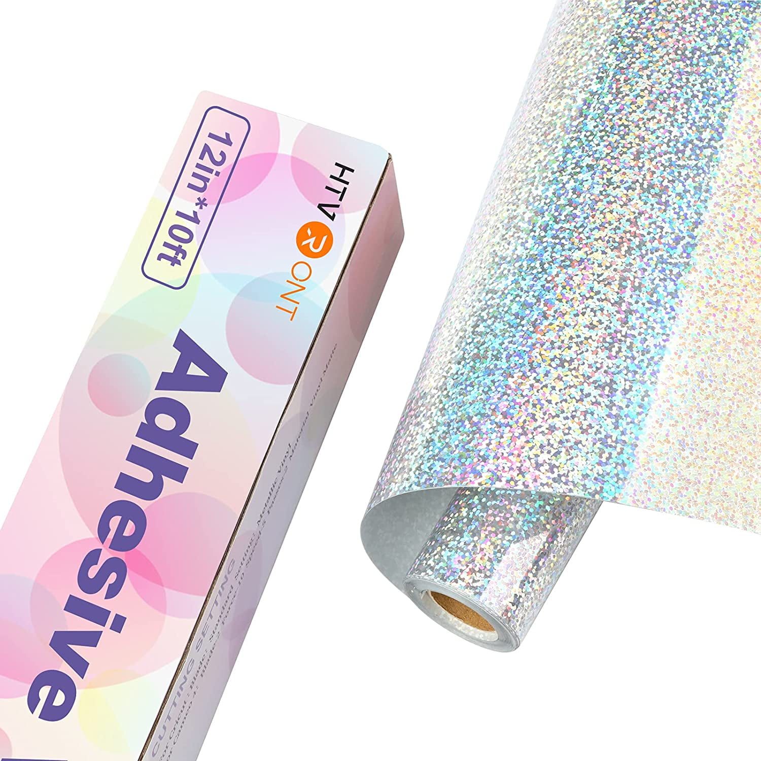 HTVRONT 12 x 10FT Holographic Sparkle Silver Glitter Adhesive Vinyl  Permanent Roll for Cricut 