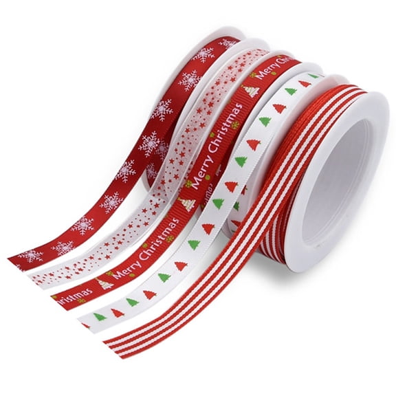 PAMINGONO Wired Holiday Ribbon 1 Set Assorted Color Polyester for Decorative Wrapping Christmas Theme Printed