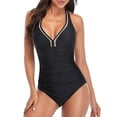 thumbnail image 2 of Bikini sólido de una pieza para mujer, traje de baño con almohadilla de realce, ropa de playa con un hombro Fridja nalpqowj53741, 2 of 9