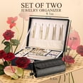 thumbnail image 3 of Jewelry Box and wallet for Women Girls Gift, Travel Jewelry Organizer Large 2 Layer with Removable Tray, Jewelry Holder with Lock for Necklace Earrings Rings Bracelets, 3 of 5