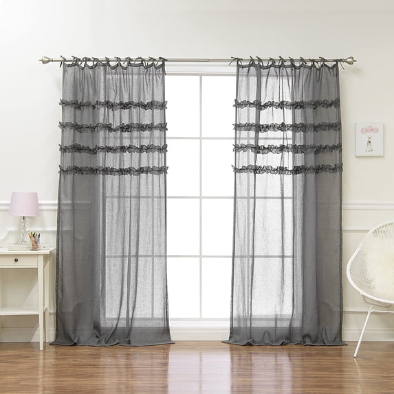 Quality Home Opaque Charleston Ruffle Tie Top Curtains - Tie Top - Grey - 52" W x 84" L - (Set of 2 Panels)