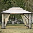 thumbnail image 3 of 10' x 13' Patio Gazebo with Mosquito Netting, Outdoor Canopy with Screen, Double Soft Roof with Heavy Duty Frame for Backyard Garden Lawn and Deck, Khaki, 3 of 8