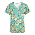 thumbnail image 5 of Jinhomg Floral Scrubs for Women Soft Stretchy Short Sleeve V-Neck Medical Uniform Ladies Cute Nurse Shirt with Two Pockets Spring Saving Mint Green M, 5 of 6