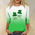 thumbnail image 2 of KIHOUT Nouveaux T-Shirts de la Saint-Patrick pour Femmes, Blouse Dégradée Mode Féminine Verte Imprimée Graphique Col Rond Manches 3/4 T-Shirt Ample, Taille S-3TG, 2 of 4
