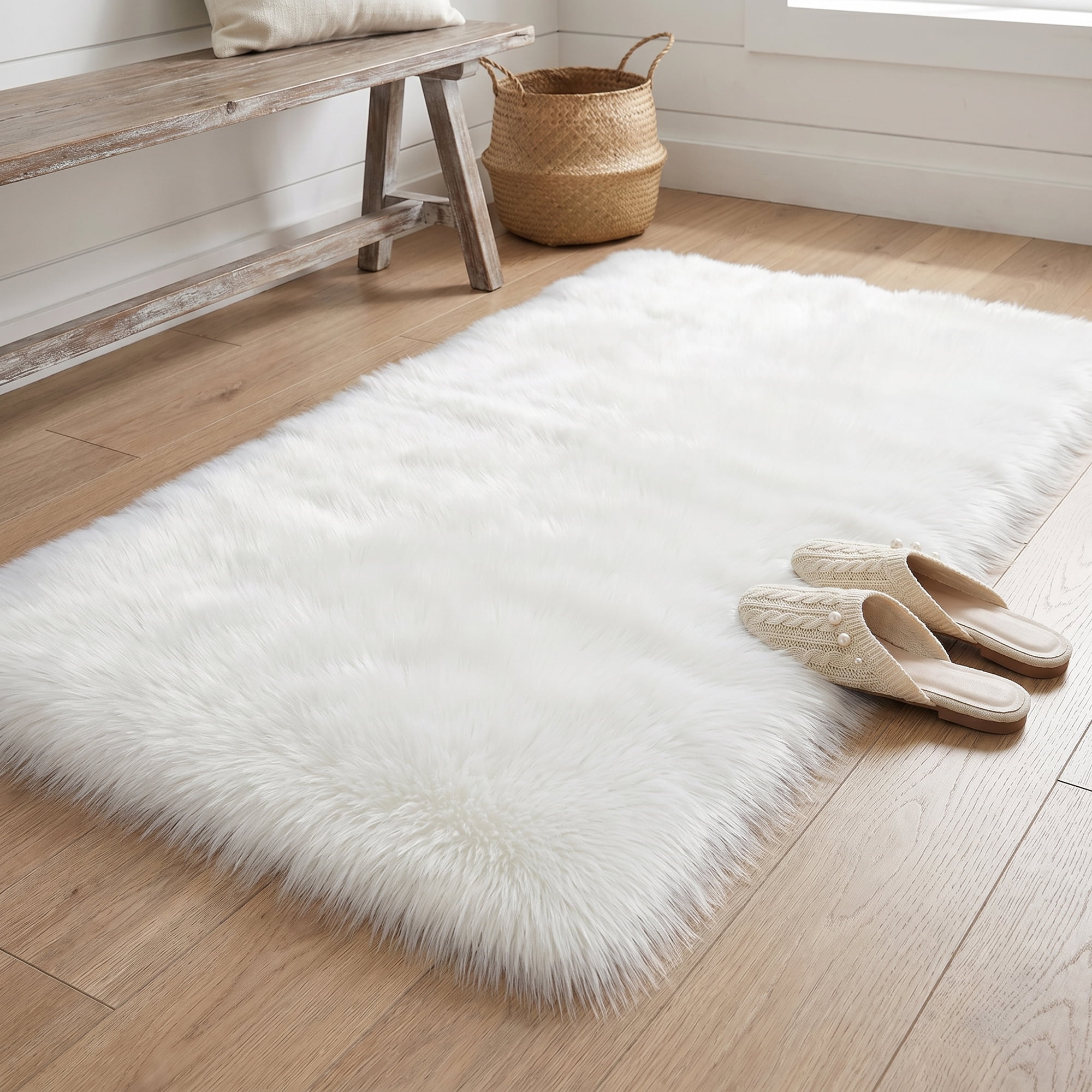 Unique Bargains Shaggy Area Rug Ultra Fluffy Non Slip Fuzzy Carpet 32" x 20" White