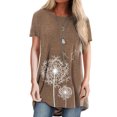 thumbnail image 2 of T-shirt Femme Blouse Décontractée Imprimée Manches Courtes Blouse Femme Haut Imprimé Col Rond Haut, Marron, L, 2 of 6