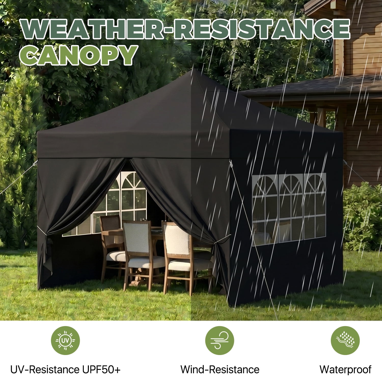 BaPiPro 10'x10' Pop Up Canopy Tent with 4 Removable Sidewalls, Adjustable Height Instant Outdoor Canopy, Portable Sun Shade Shelter with 4 Sandbags, Easy Setup for Parties, Camping, Events, Black