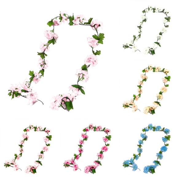 Limei 1 Pack Artificial Silk Cherry Blossom Hanging Vine Garland for Wedding Home Garden Party Decor (Champagne)