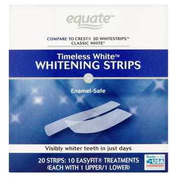 Equate Timeless White Whitening Strips, Enamel-Safe, 20 Whitening Strips (10 s)