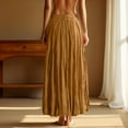 thumbnail image 4 of Yucgh Women's Pleated Solid Color Maxi Skirt with Large Swing, A-line Floor Length Skirt, Casual Flowy Skirt with Elastic Waist,Coffee,M, 4 of 8