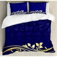 thumbnail image 3 of Floral Duvet Cover Set Twin Size, Romantic Royal Leaf Pattern with Yellow Colored Floral Branch with Leaves, Decorative 2 Piece Bedding Set with 1 Pillow Sham, Indigo and Purple, by Ambesonne, 3 of 3