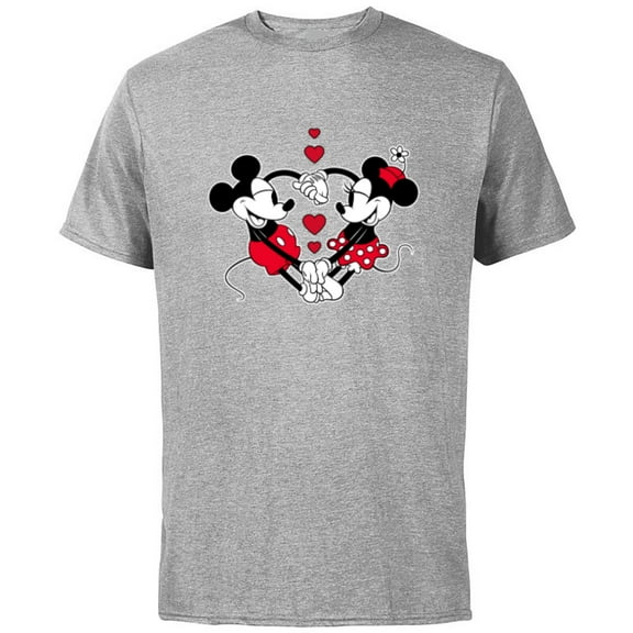 Disney Mickey and Minnie Love Gaze Hearts - Short Sleeve Cotton T-Shirt for Adults - Customized-Athletic Heather