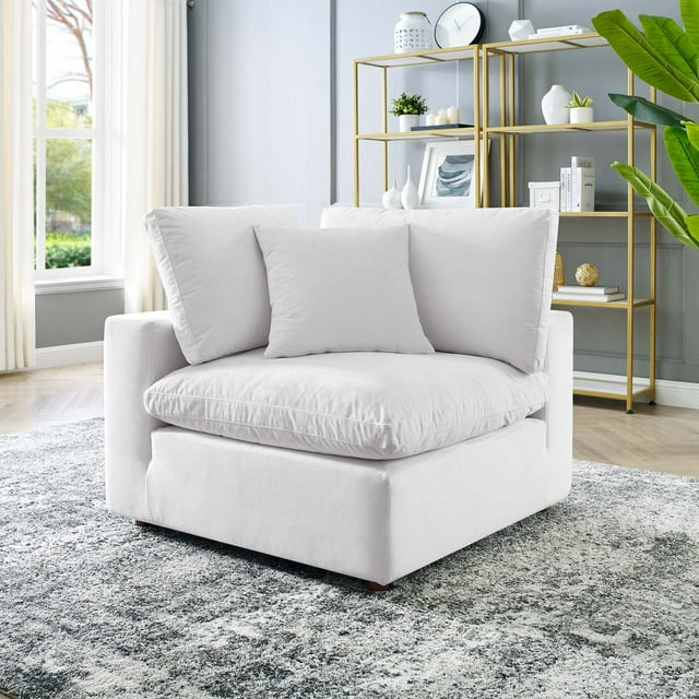 Modway Commix Fauteuil d'Angle Surrempli en Velours de Performance Rempli de Duvet, Blanc