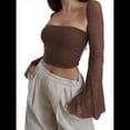 thumbnail image 1 of Conjuntos de Dos Piezas para Mujer: Top de Corsé de de Larga, Moderno Y2K, Escote Cuadrado, Corpiño para Salir, Top Corto Tipo Chal Marrón L, 1 of 7