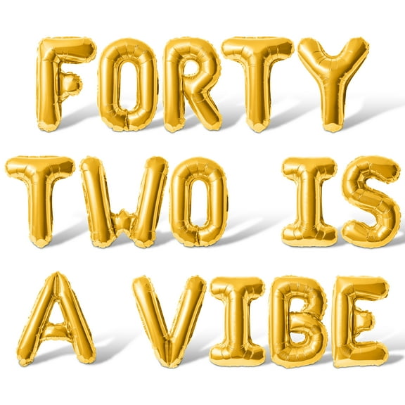 Letter Balloons - FORTY TWO IS A VIBE 16" Inch Alphabet Letters Foil Mylar Balloon 42nd Birthday Party Banner (Gold)