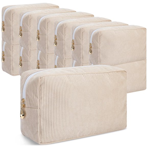 Bolsa de maquillaje Amylove Christmas Corduroy, 12 unidades, beige y rosa