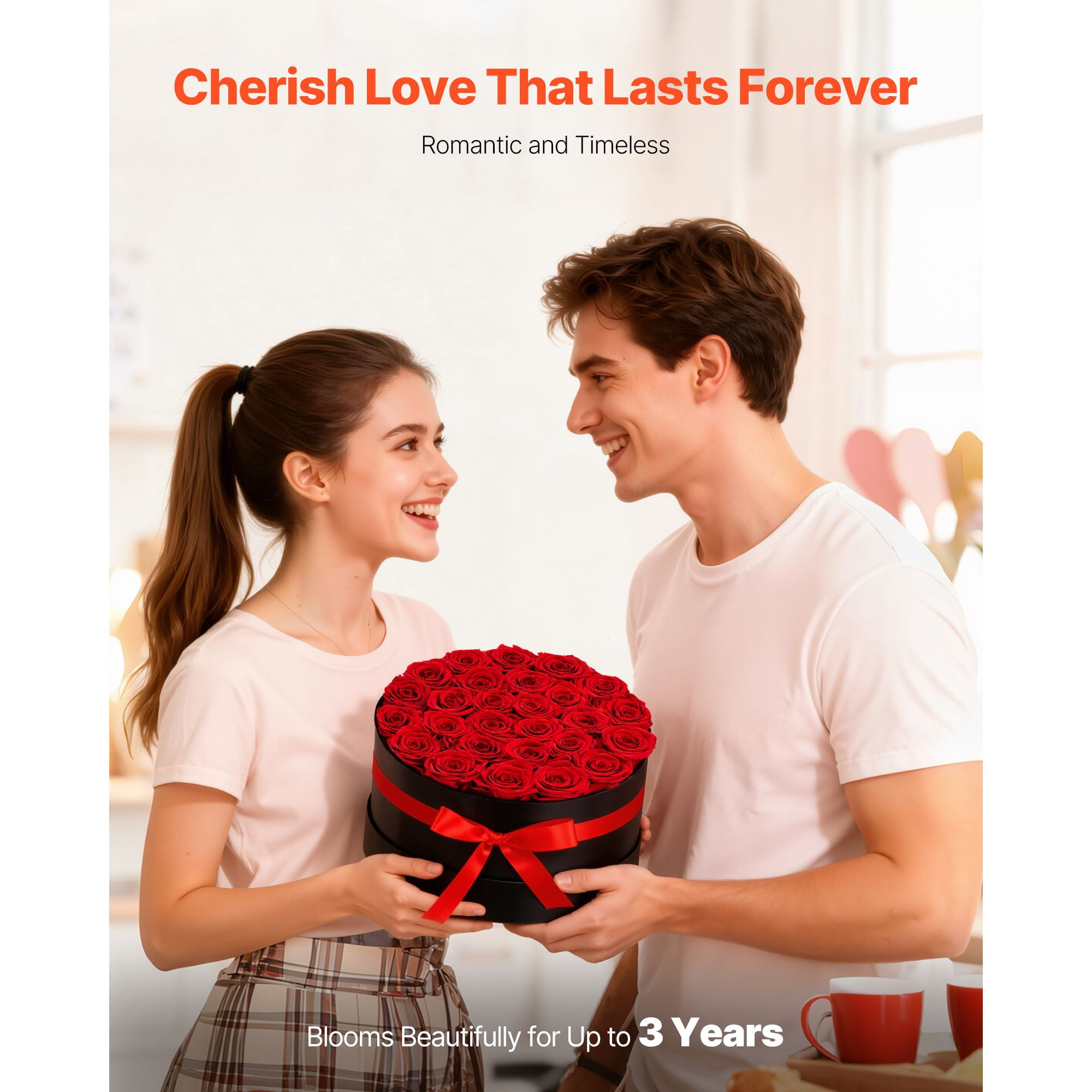 Preserved Roses 27 Real Roses in Round Box, Lasts Up to 3 Years, No Watering Needed, Light Rose Fragrance, Romantic Gift for Valentine's Day Birthday Christmas