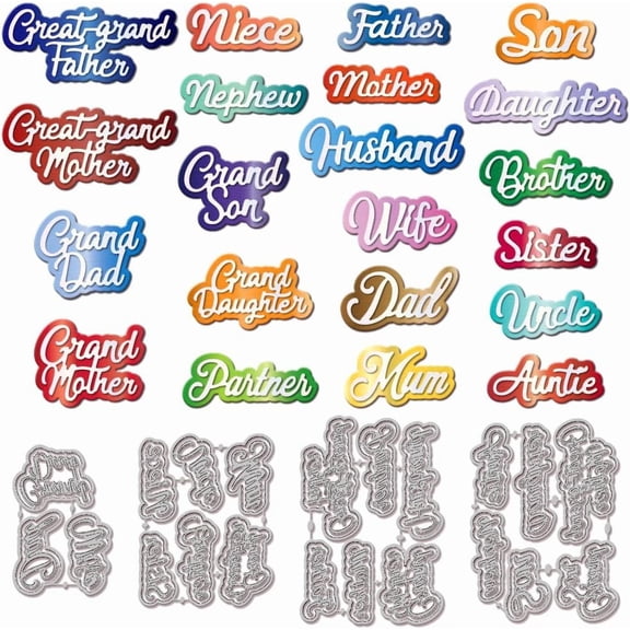 Overlay Family Mumbers Words Frame Cutting Dies for DIY Scrapbooking Metal Words Alphabets Cut Dies Dad Mom Die Cuts for Card Making Embossing Photo Album Craft Decor