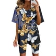 thumbnail image 1 of Ensembles 2 Pcs pour Femmes Mode Blouse à Col en V Manches Courtes Hauts Shorts Costume Décontracté Ensembles Femmes en Liquidation, 1 of 4