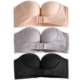thumbnail image 3 of HNMKIU Workout Bras Womens 3PCS Solid Color Strapless Non Adjustment Rimless Dress Bra F Cup Black+Gray+Beige, 3 of 4