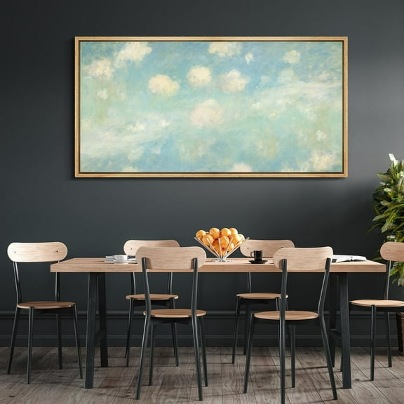 IDEA4WALL Extra Large Framed Canvas Print Wall Art Cloudscape Soft Blue Sky with Fluffy Clouds Illustrations Countryside Wall Decorative Oversized Artwork Relax/Calm for Living Room - 60"x30"