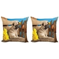 thumbnail image 1 of Ambesonne Pug Throw Pillow Cover 2 Pack, Puppy Photography on Bench, 20", Pale Brown Yellow Blue, 1 of 2
