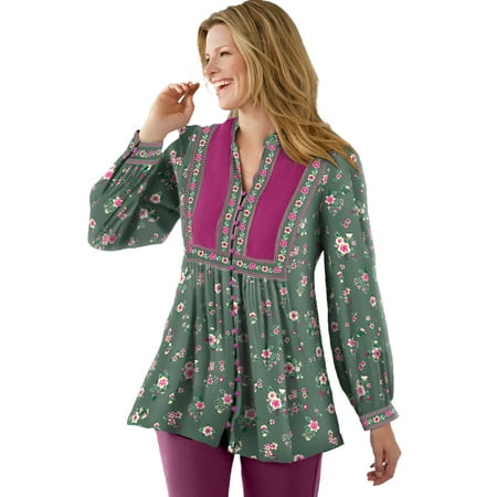 

Woman Within Women s Plus Size Button-Front Mixed Print Tunic Tunic