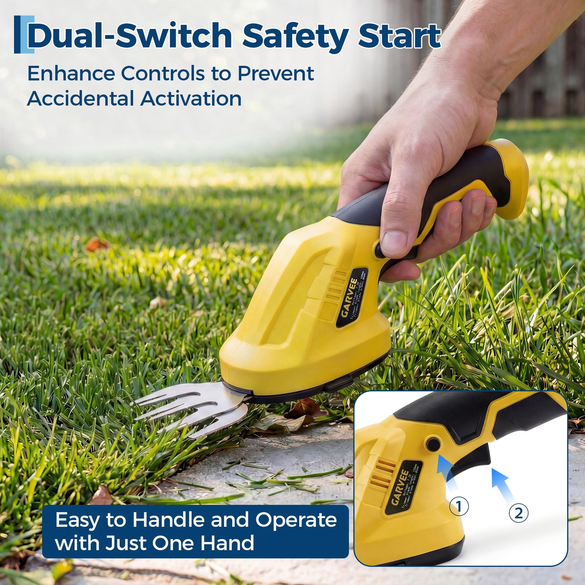 2-in-1 Electric Handheld Hedge Trimmer, Cordless Grass Shear & Shrub Trimme, Lightweight Rechargeable Bush Trimmers, with Type-C Cable, Dual Safety Switch, Brushless Motor, for Yard, Lawn, Garden Yel