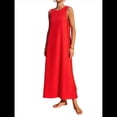 thumbnail image 2 of Vestido Informal de Mujer, Sin Mangas, Cuello Redondo, Color Liso, con Costuras de Encaje y Abertura, Medio. Rojo L, 2 of 8