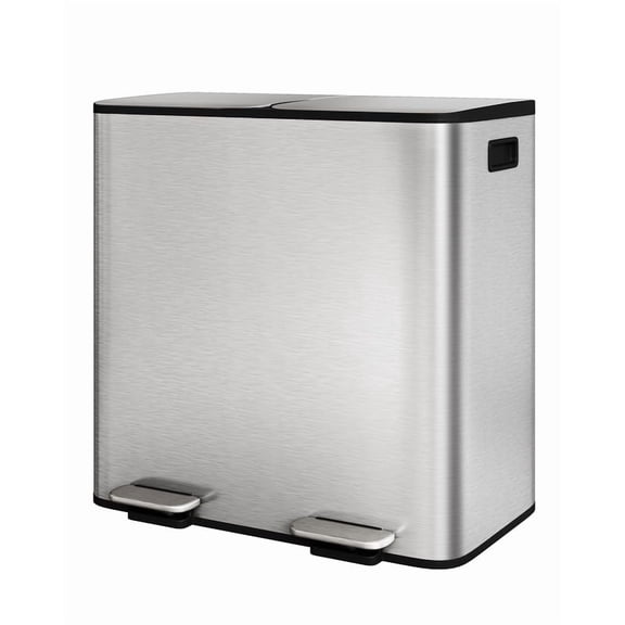 Towallmark Stainless Steel Trash Can, 2X10.6 Gallon Dual Kitchen Garbage Bin, Step On Metal Recycle Trash Can Combo With PP Inner Buckets Liner Rim, Silver