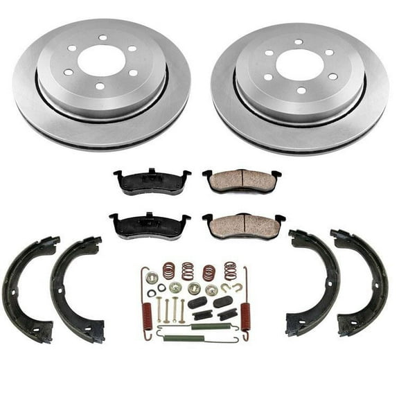Rear Rotors Brake Pads Parking Shoes Spring Kit for Ford Expedition 2007-2017