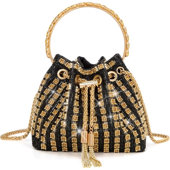 Kwuty Sparkly Diamond Evening Bag Clutch Purses for Women Rhinestone Purse Glitter Handbag for Party Prom Cocktail Wedding(Black)