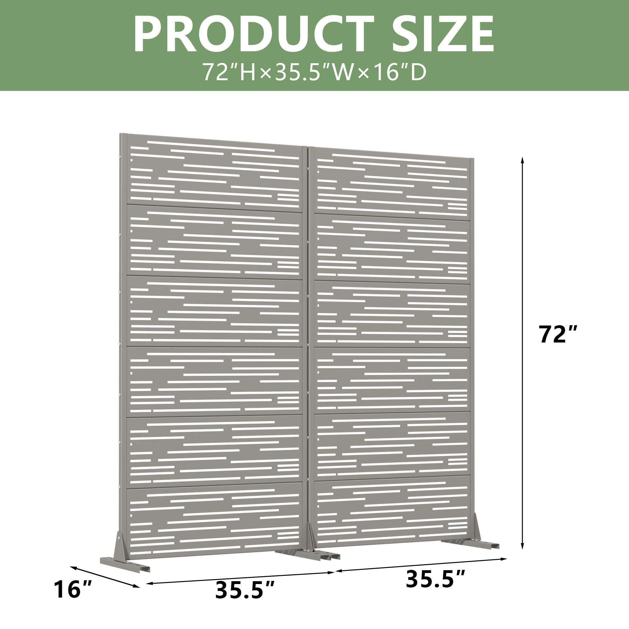 MAYEERTY 2-Piece Outdoor Metal Privacy Screen 6ft × 3ft Gray, 6-Panel Light & Shadow Pattern, Rust-Resistant for Garden