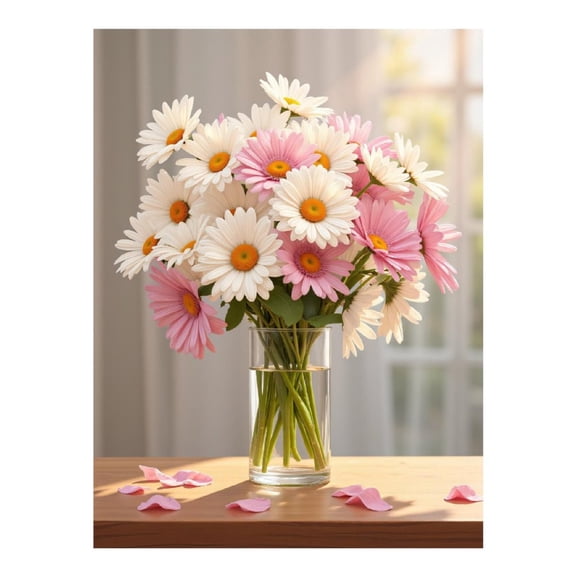 Diamond Art Kit for Adults, Pink White Daisies Glass Vase Blooms Diamond Painting for Adults Beginners, DIY Diamond Art Painting Kits, 5D Diamond Painting Crafts for Home Decor 12x16 Frameless