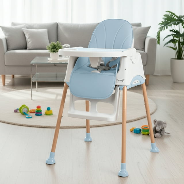 Bebbly Silla Alta para Bebé con Patas de Madera Antiderrapante Asiento Ergonómico con Charola y Arnés de Seguridad Ideal para Comer o Jugar Niños y Niñas desde 6 Meses Moderna y Fácil de Limpiar