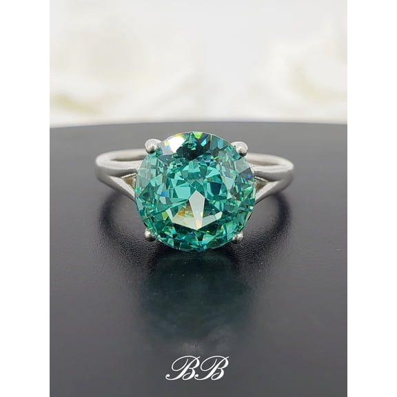 10mm Paraiba Tourmaline Colored Crushed Ice Round Cut Cubic Zirconia 5A Quality, Sterling Silver