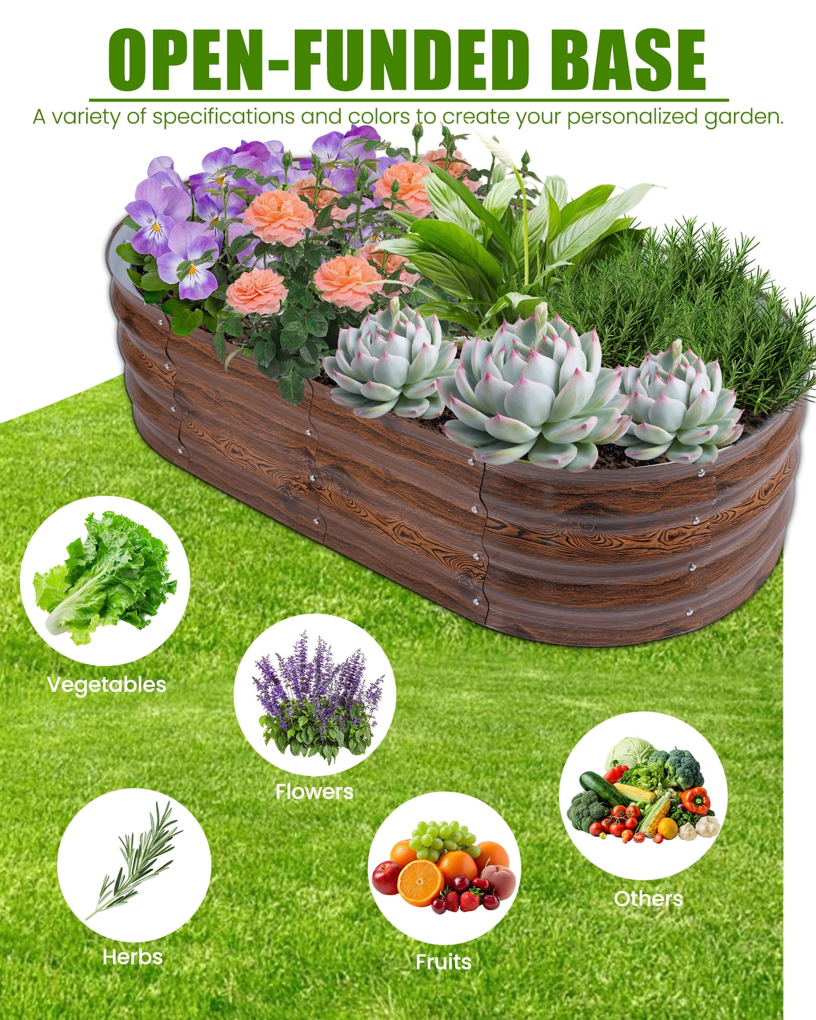 Bloyapix 4x2x1ft 2Pcs Galvanized Raised Garden Bed Outdoor, Oval Galvanized Planter Boxes, Metal Patio Planting Bed Kit for Vegetables Flowers, Brown
