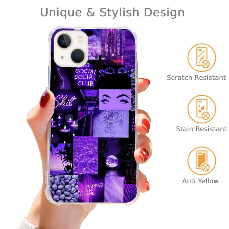 Purple Aesthetic Case Compatible with iPhone 14,Unique Art Design