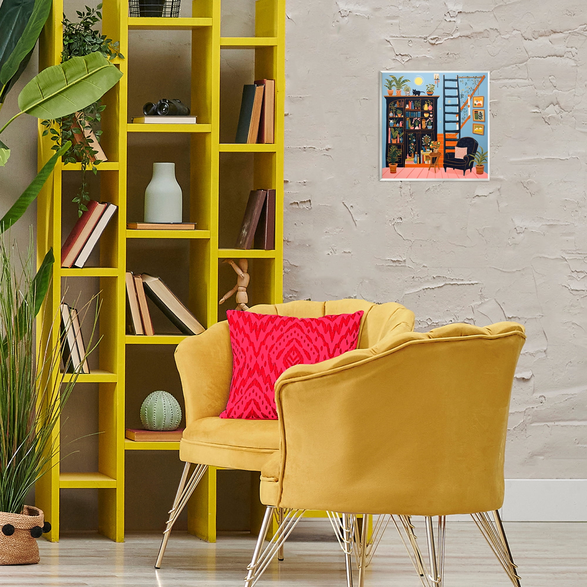 Stupell Industries Eclectic Fun Bookshelf Furniture Painting Unframed Art Print Wall Art, 12 x 12