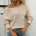 thumbnail image 4 of UTSJKR Women's Knit Sweaters with Chest Pockets Classic Solid Crew Neck Sweaters Casual Loose Comfy Basic Pullover Jumper Tops Long Sleeve Tops 2024 Fashion Beige L, 4 of 6