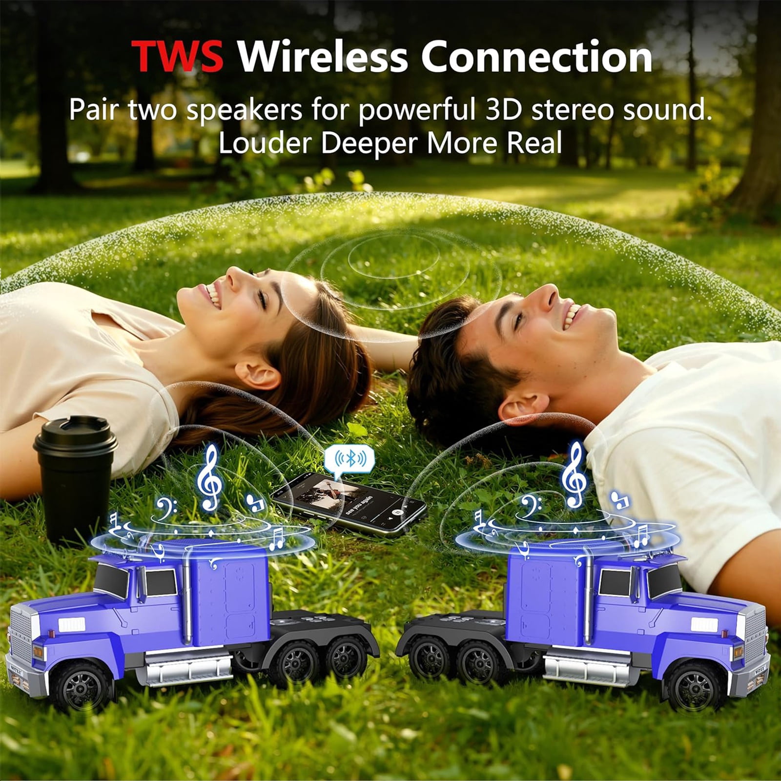 WSTER WS-570 Big Truck Model Bluetooth Speaker with USB TF Card AUX FM Radio TWS Pairing for Home OutdoorBeach Stereo Audio Subwoofers Birthday Gift(Blue)