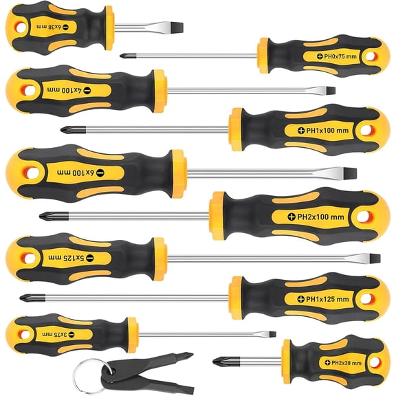 10-Piece Magnetic Screwdrivers Set, 5 Phillips and 5 Slotted Tips Professional Cushion Grip Screwdriver Set