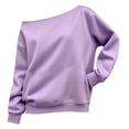 thumbnail image 2 of Off The Shoulder Sweatshirts Women Loose Plain Pullover Long Sleeve S-3XL Casual Spring Fall Tops, Purple 3XL, 2 of 6