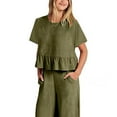 thumbnail image 2 of Conjunto de verano verde para mujer: conjunto de top XXL con volantes y pantalones anchos, 2 of 4