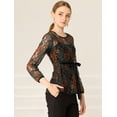 thumbnail image 4 of AllegK Blusas Tops Peplum De Encaje Semitransparente De ManLarCon CintuAnudaPaMujer Verde S, 4 of 6