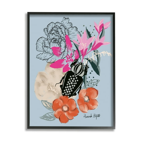 Stupell Industries Beetle & Mixed Flowers Animals & Insects Painting Black Framed Art Print Wall Art, 11 x 14