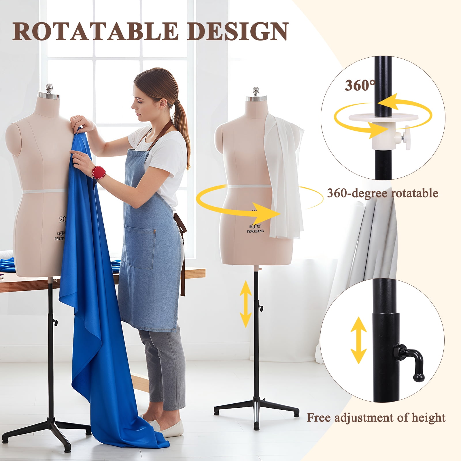 Btidfty Dress Form Height Adjustable Female Half Body Sewing Mannequin with Metal Stand Mannequin Body for Retail Boutique Store
